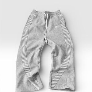 Grey Striped Wide Leg Track Pants
